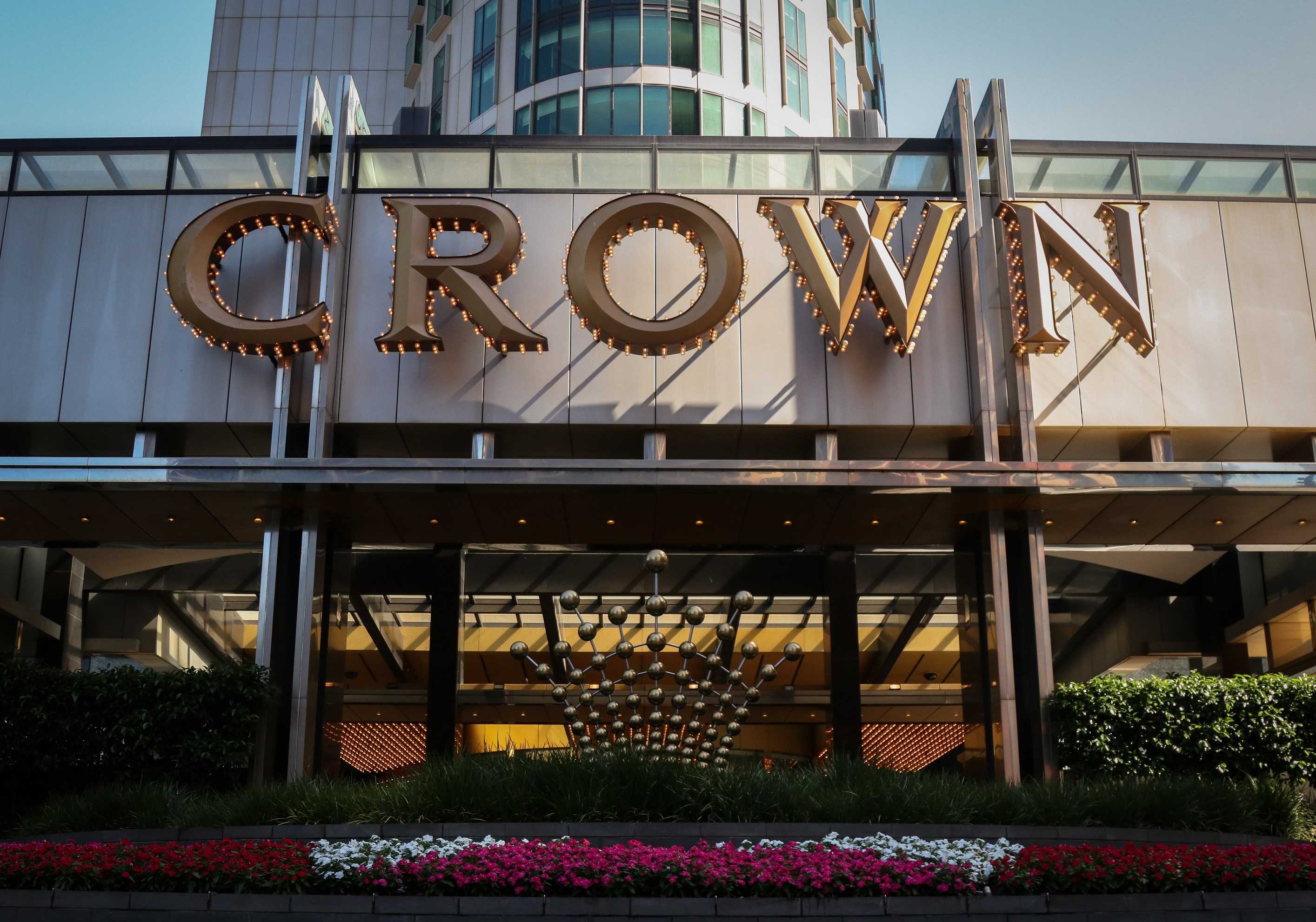 The outside of Crown Casio in Melbourne under a blue sky.